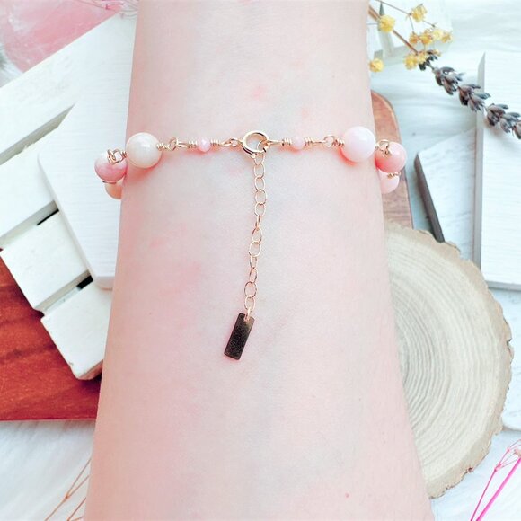 New Pink Opal Gold Bracelet | Handmade in British Columbia - Picture 2 of 5